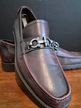 Authentic Salvatore Ferragamo Mens  Burgundy Slip-On Loafer Shoes 9.5 D